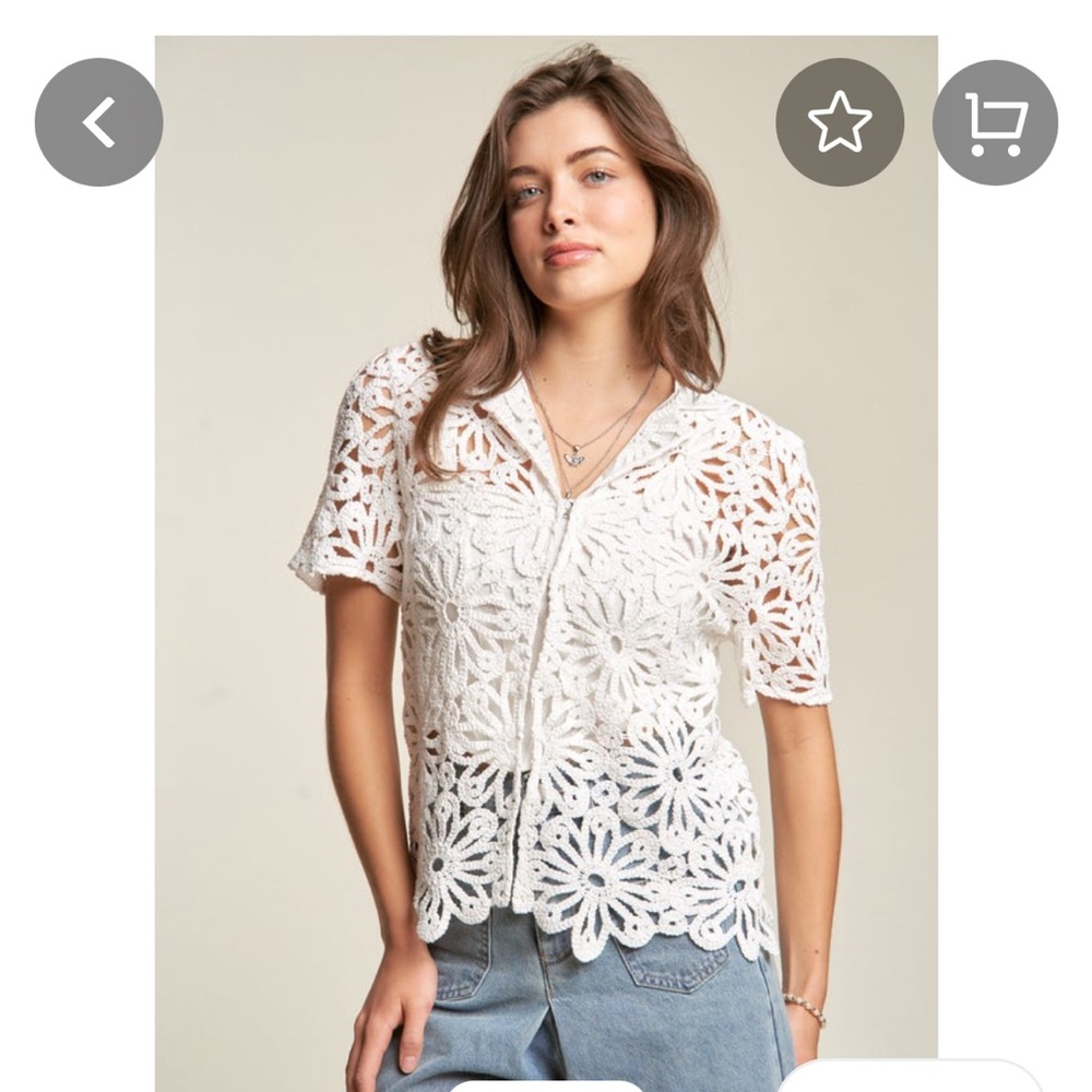 Davi and Dani Elegant White Lace Crochet Top with hook and eye closure. Cotton